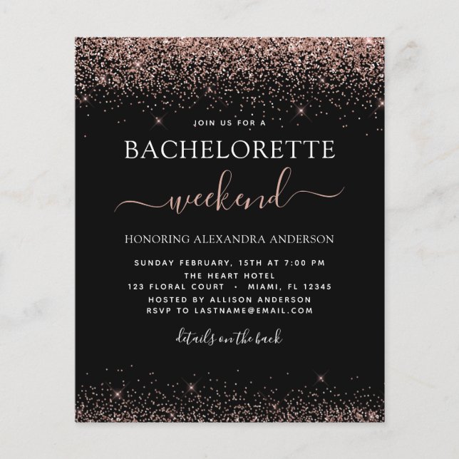 Budget Bachelorette Wochenende Rosa Rose Gold Glit Flyer (Vorne)