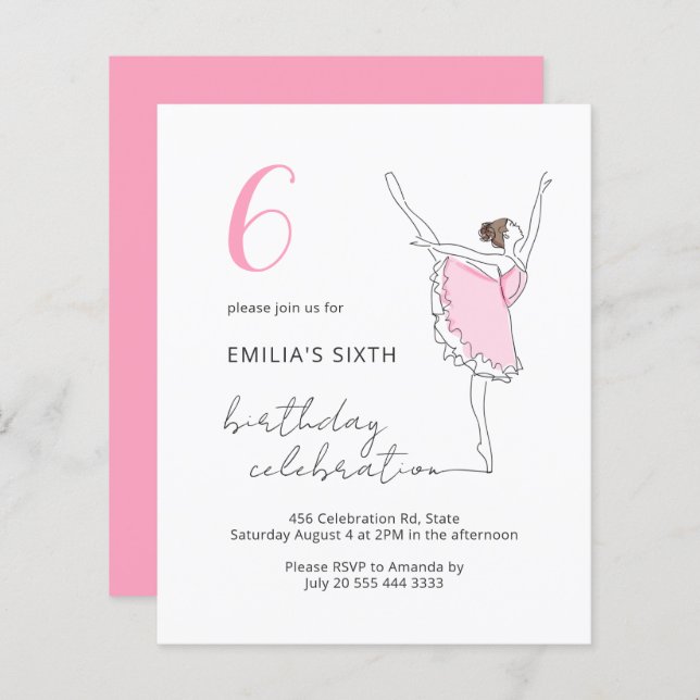 Budget Ballerina Hübsch Rosa Jeglicher Kindergebur (Vorne/Hinten)