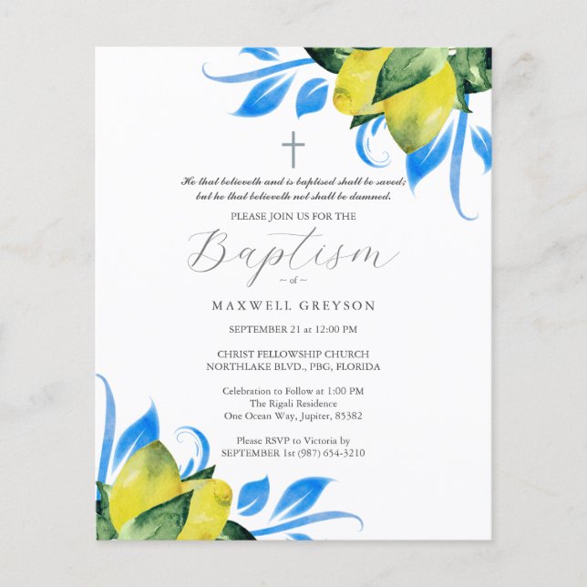 Budget Baptism Invitations Religious Lemons Flyer (Vorne)