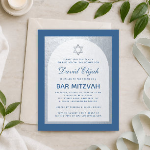 Budget Bar Mitzvah Klassisch Blau Silber Einladung