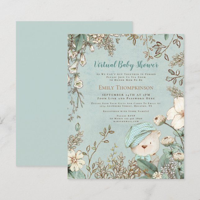 Budget Bärenjunge Virtual Baby Dusche Einladung (Vorne/Hinten)