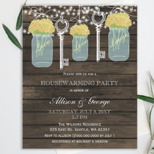 Budget Barn Wood Mason Jar Housewarming Einladung