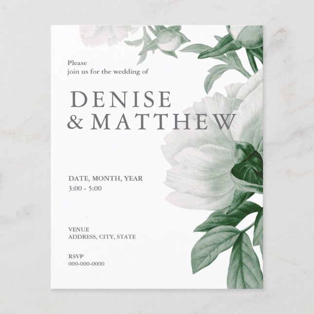 Budget Basil kolored Wedding Einladung (Vorderseite)