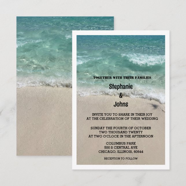Budget Beach Aquamarin Sandy Ocean Hochzeit in Url Einladung (Vorne/Hinten)