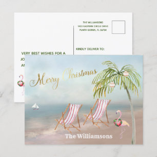 Budget Beach Flamingo Wreath Einmaliges Weihnachts Ankündigungspostkarte