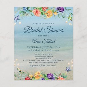 Budget Beach Floral Bridal Dusche Einladung