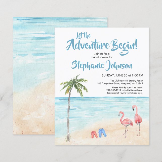 Budget Beach Ocean Adventure Brautparty Einladung (Vorne/Hinten)