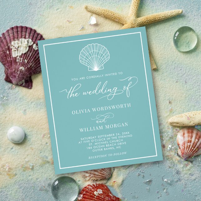 Budget Beach Seashell Wedite Invite SeaGlass Blue Flyer (Von Creator hochgeladen)