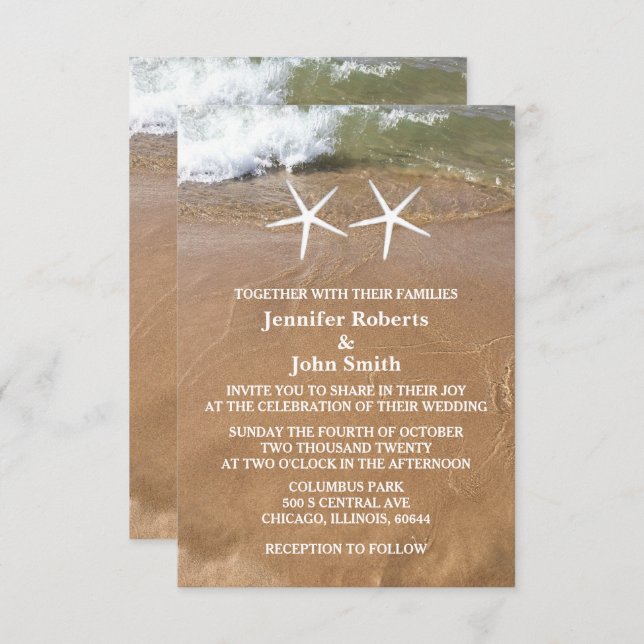 Budget Beach Starfish QR Code Hochzeit Einladung (Vorne/Hinten)