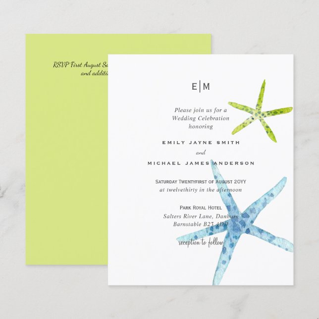 Budget Beachy Life Blue Limon Hochzeit Einladungen (Vorne/Hinten)