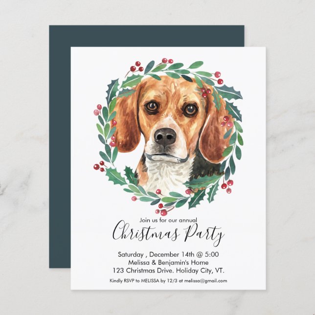 Budget Beagle Hunde Weihnachten Party Einladung (Vorne/Hinten)