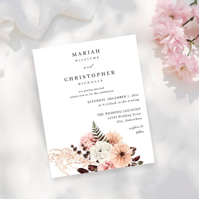 Budget Beige & Blush Pink Rustikale Hochzeit Flyer (Von Creator hochgeladen)