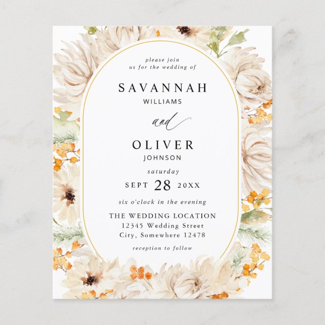 Budget Beige & Orange Blumenhochzeit 2 Flyer (Vorne)