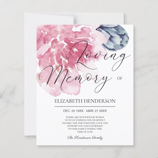 BUDGET Beileid Danke Karte. Papierblatt (Vorderseite)