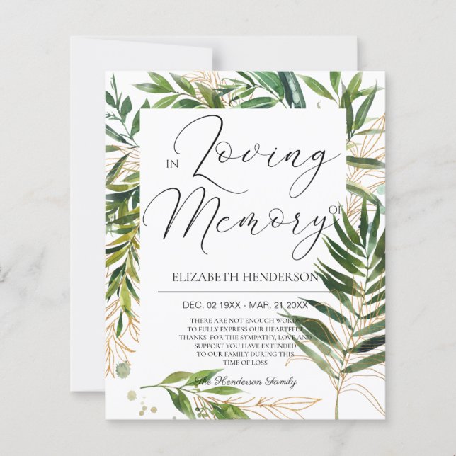 BUDGET Beileid Danke Karte. Papierblatt (Vorderseite)