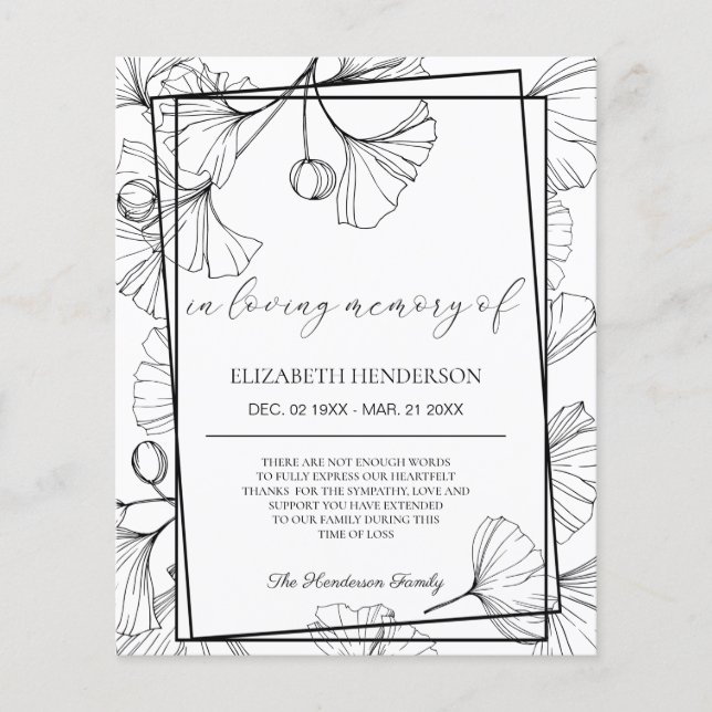 BUDGET Beileid Danke Karte. Papierblatt (Vorderseite)