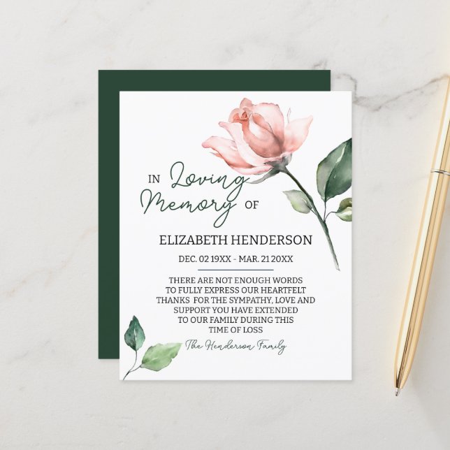 Budget Beileid Memory /Danke. (Vorderseite/Rückseite Beispiel)