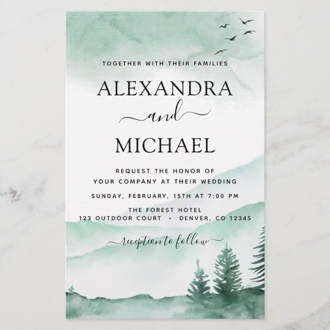 Budget Berg Rustikale Wasserfarbenwelt Hochzeit (Vorderseite)