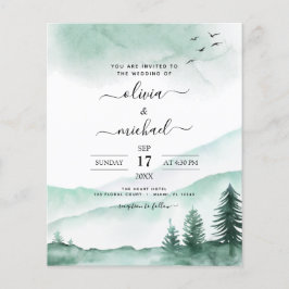 Budget Berg Rustikale Wasserfarbenwelt Hochzeit Flyer