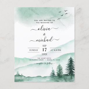 Budget Berg Rustikale Wasserfarbenwelt Hochzeit Flyer