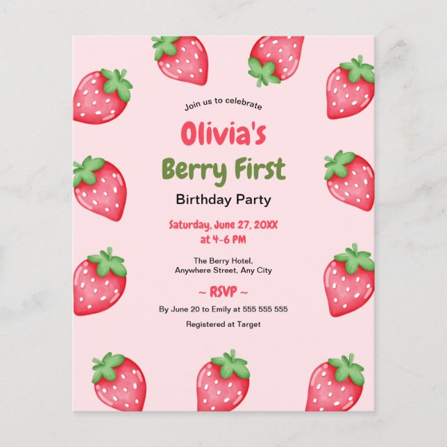 Budget Berry Erster Geburtstag 1. Geburtstag Einla Flyer (Vorne)