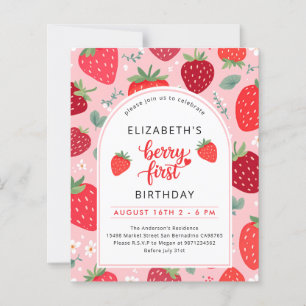 Budget Berry Erster Geburtstag Foto Einladung