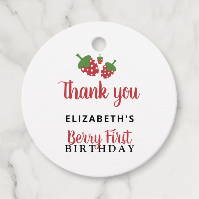 Budget Berry First Birthday Niedlich Strawberry Gi Geschenkanhänger (Vorderseite)