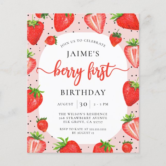 Budget Berry First Birthday Strawberry Birthday (Vorderseite)