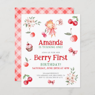 Budget Berry First Cherry Birthday Einladung