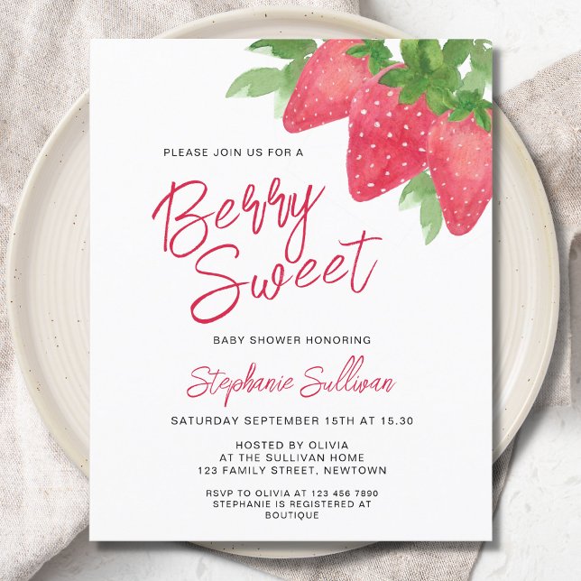 Budget Berry Sweet Strawberry Baby Shower Einladun (Von Creator hochgeladen)