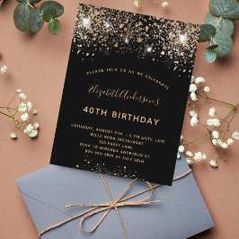 Budget Birthday black gold glitter invitation Postkarte