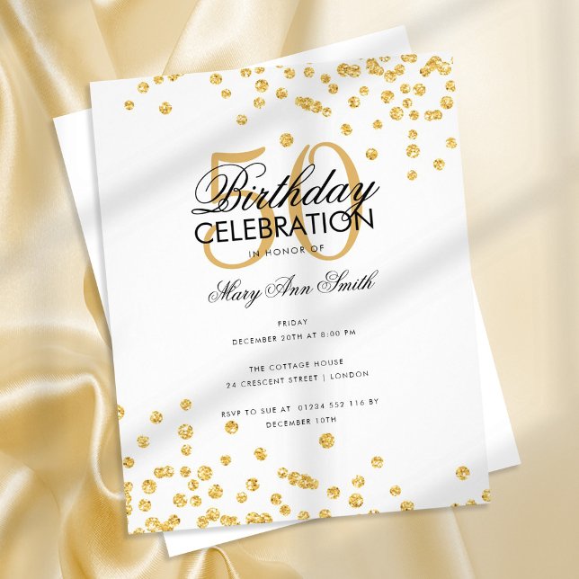 Budget Birthday Gold Glitzer Confetti Flyer (Von Creator hochgeladen)