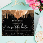 Budget birthday party black gold save the date<br><div class="desc">A girly and trendy Save the Date card for a 18th (or any age) birthday party. A classic black background decorated with faux gold glitter and balloons. Personalize and add a date and name/age.  The text: Save the Date is written with a large trendy hand lettered style script.</div>