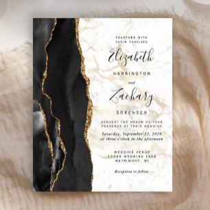 Budget Black Agate Gold Marmor Hochzeit Einladung
