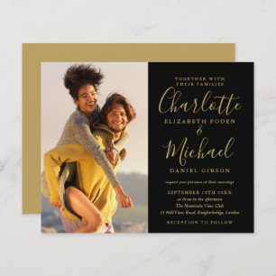 Budget Black and Gold Script Foto Einladung