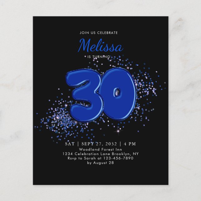 BUDGET Black Blue 30. Balloons Confetti Geburtstag (Vorderseite)