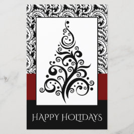 Budget Black Damask Weihnachtsbaum Weihnachtskarte