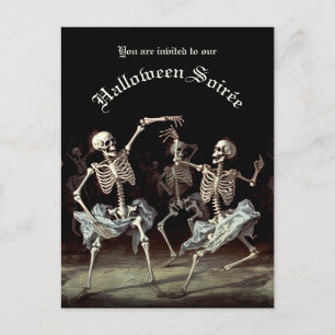 Budget Black Death Dancing Skeletts Halloween Einladungspostkarte
