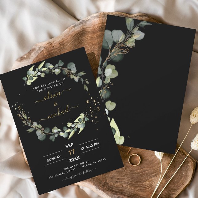Budget Black Eucalyptus Wedding Einladungen (Von Creator hochgeladen)