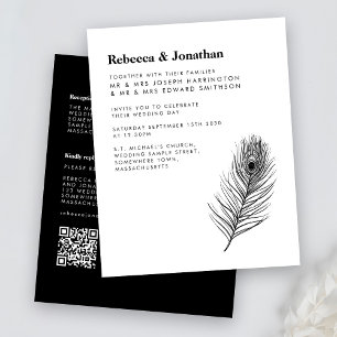 Budget Black Feather Wedding Einladung