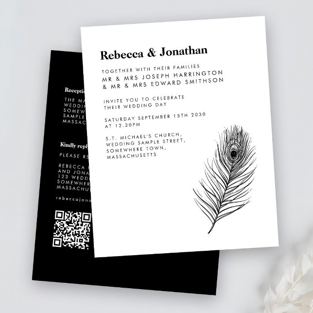 Budget Black Feather Wedding Einladung (Von Creator hochgeladen)