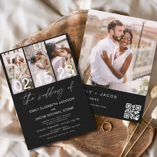 Budget Black Foto QR Code Einladung Hochzeitsfeier Flyer