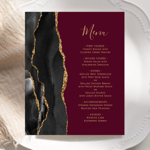Budget Black Gold Agate Burgundy Wedding Menü