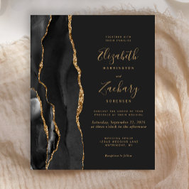 Budget Black Gold Agate Dark Wedding Einladung