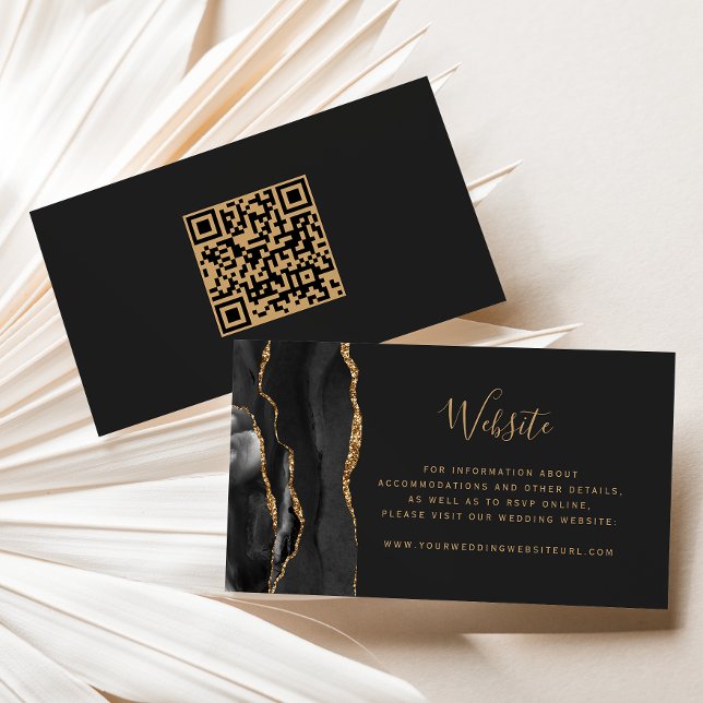 Budget Black Gold Agate Dark Wedding QR Code Begleitkarte (Von Creator hochgeladen)