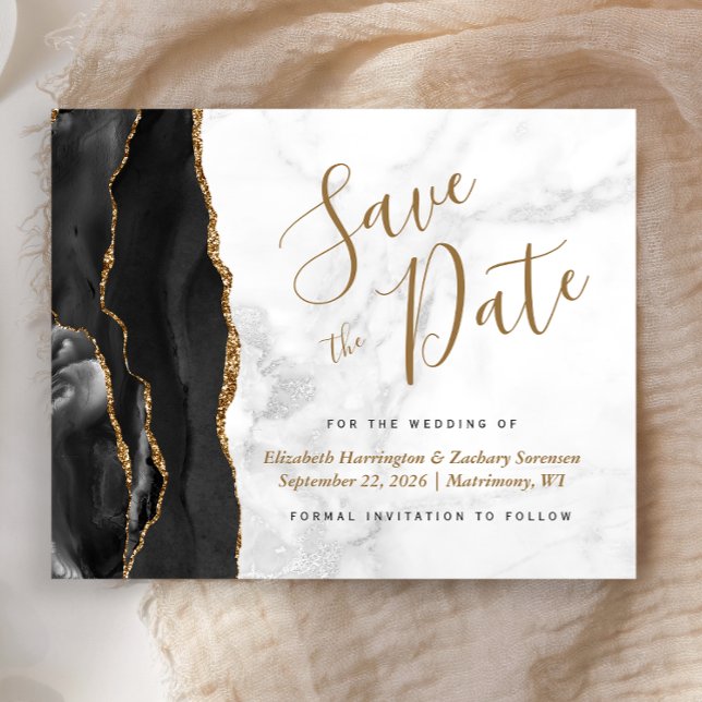 Budget Black Gold Agate Gray Marmor Save the Date (Von Creator hochgeladen)