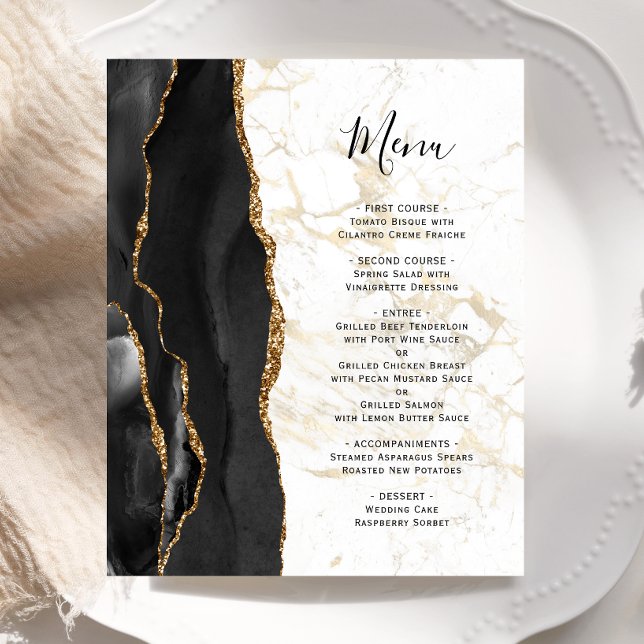 Budget Black Gold Agate Marble Wedding Menu (Von Creator hochgeladen)