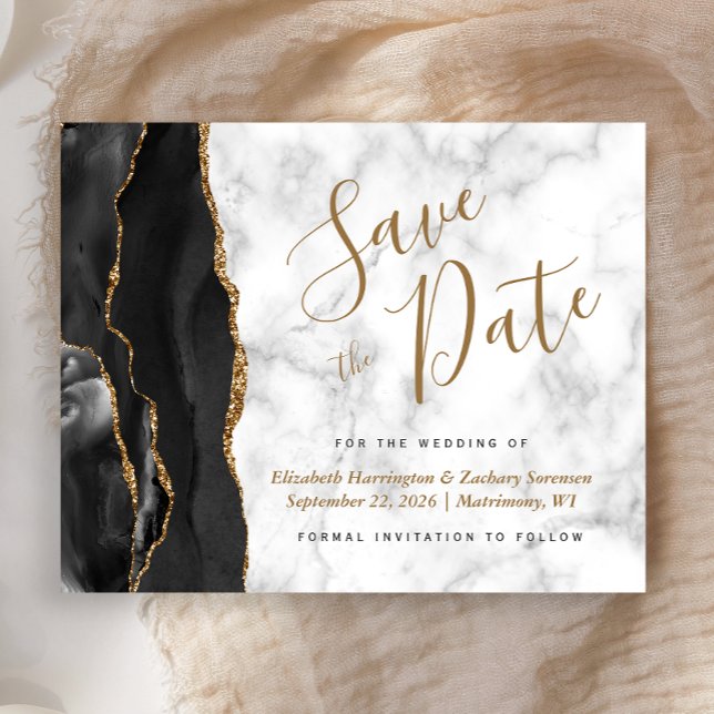 Budget Black Gold Agate Marmor Save the Date (Von Creator hochgeladen)