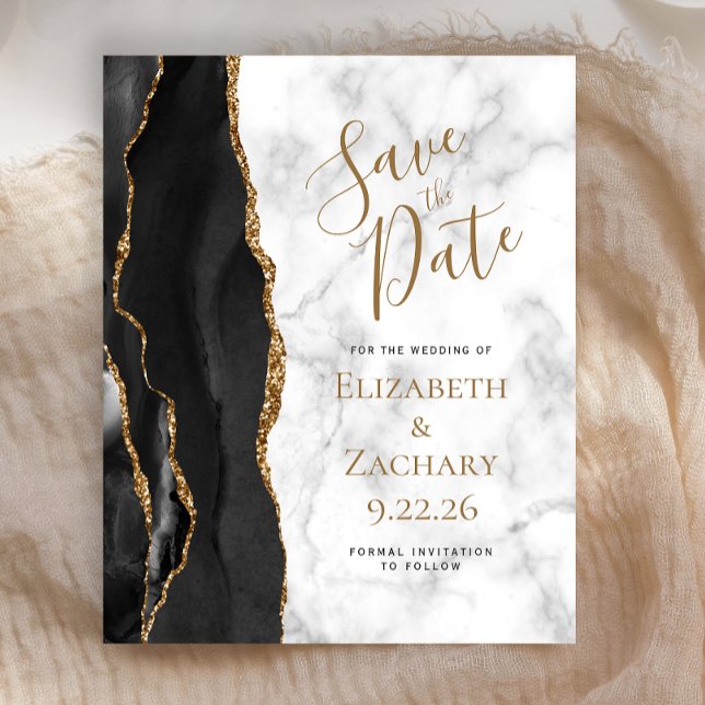 Budget Black Gold Agate Marmor Save the Date (Von Creator hochgeladen)