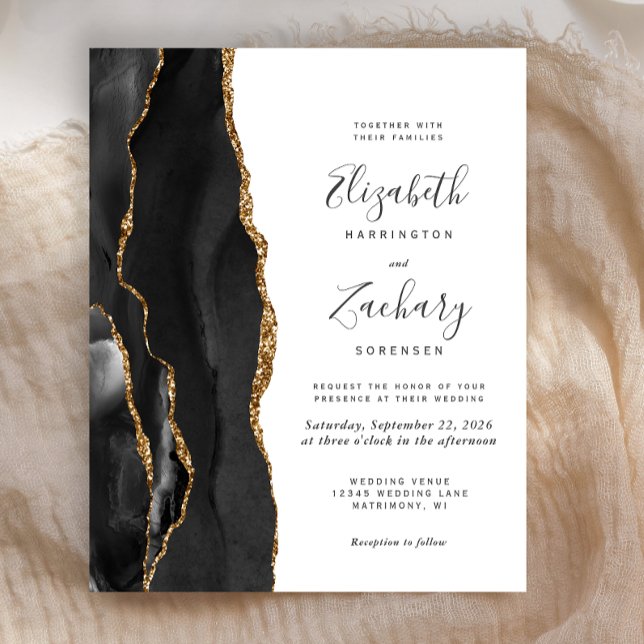 Budget Black Gold Agate Moderne Hochzeitseinladung (Von Creator hochgeladen)